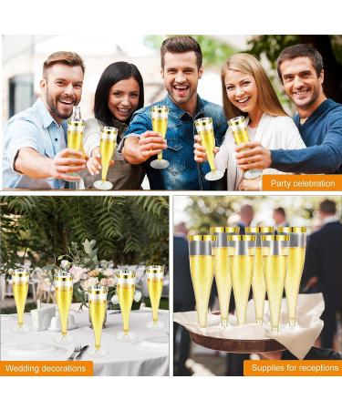 CHENGU 150 Pcs 5oz Gold Glitter Plastic Champagne Flutes - Disposable Wedding Party Glasses - Buy Online on GoSupps.com