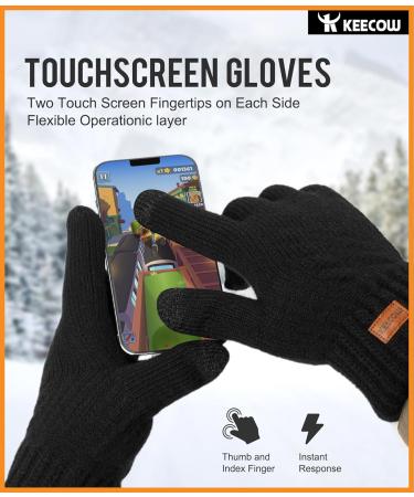 Keecow Men's Winter Touchscreen Gloves - Warm Thermo Fleece Knitting for Outdoor Sports & Running - Black - Buy Online on GoSupps.com