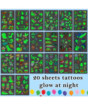 Cerlaza 220 Styles Luminous Temporary Tattoos for Kids - Unicorn, Dinosaurs, Pirate, Space, Mermaid Stickers - Party Favors for Boys & Girls - 20 Sheets - Buy Online on GoSupps.com