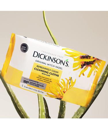 Dickinson's Original Witch Hazel Cleansing Cloths with Aloe - 4 Pack, 25 Count Each | Refreshing Clean - Buy Online on GoSupps.com