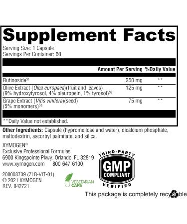 XYMOGEN VitalVasc - Grape Seed & Olive Leaf Extract Capsules -Supplements with Antioxidant Support - Gluten Free, Vegan + Non GMO (60 Caps) - Buy Online on GoSupps.com