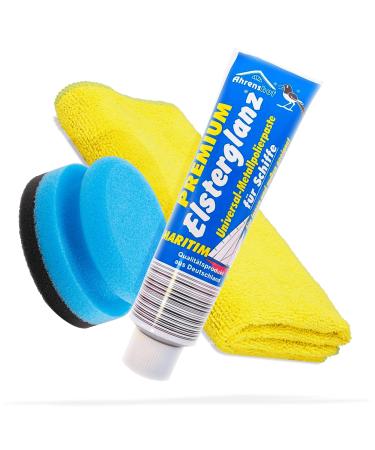 Detailed mate polish bundle 150ml XXL Tube |Elstergloss Universal metal polishing paste for ships polishing paste + detailed mate microfiber cloth + sponge |Clean polish and preserved metal surfaces Universal metal polishing paste for ships + accessories