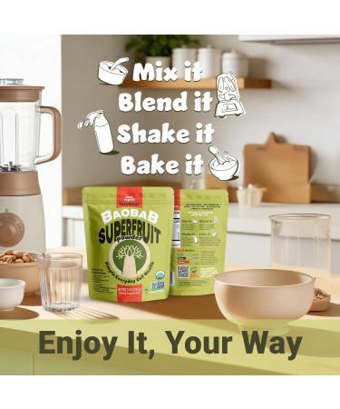 Baobest Organic Baobab Fruit Powder Raw Superfood with Vitamin C and Prebiotic Fiber for Immune Support and Gut Health Gluten-Free GLP-1 Support - 12 Ounce Bag - Buy Online on GoSupps.com