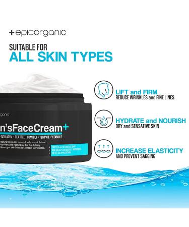 Organic Men's Face Cream | 24-Hour Hydration | Anti-Aging Moisturizer with Hyaluronic Acid, Collagen & Vitamin E | Improves Skin Texture | Men's Skin Care | 8oz - Buy Online on GoSupps.com