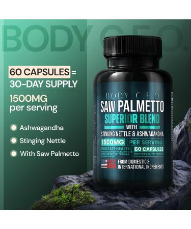 BODY C.E.O. EXECUTIVE OF SUPPLEMENTS Saw Palmetto for Men - Prostate Health & Urinary Support - Stinging Nettle, Ashwagandha, Lycopene - Support Healthy Bladder Flow & Prostate Function - 60 Capsules - Buy Online on GoSupps.com