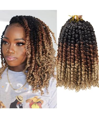 8 Packs Pre-twisted Passion Twist Crochet Hair 10 Inch Ombre Color Hair for Passion Twist Braiding Curly Ends Hair Extensions (1B/30/27 10inch) 1B/30/27 10 Inch