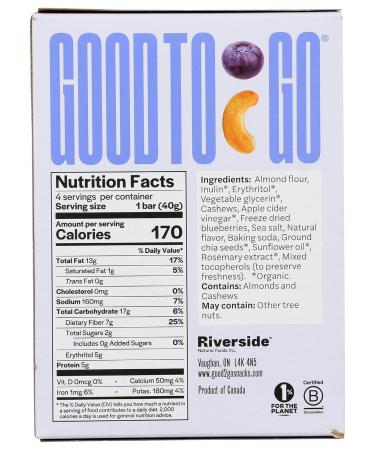 Buy GOODTO GO Blueberry Cashew Soft Baked Bars - Delicious & Healthy Snack | 5.64 OZ - International Shipping Available - Buy Online on GoSupps.com