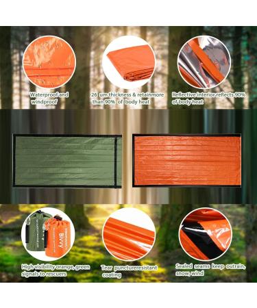 Buy Waterproof Emergency Survival Bivouac Bag - Lightweight Heat-Repellent & Cold Protection - 213x91cm Green & Orange - Buy Online on GoSupps.com
