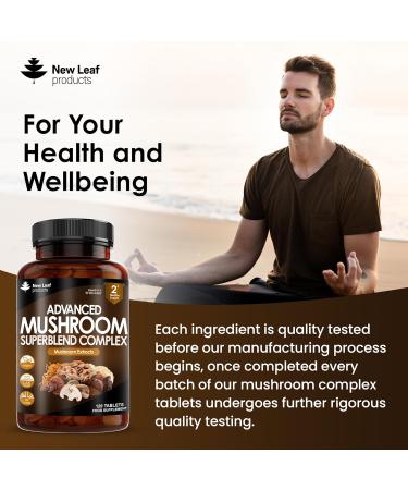 Mushroom Complex - Lions Mane + Cordyceps Chaga Reishi Shiitak Maitake Mushroomss Blend - High Potency Supplement - Made in The UK - 120 Tablets - Buy Online on GoSupps.com