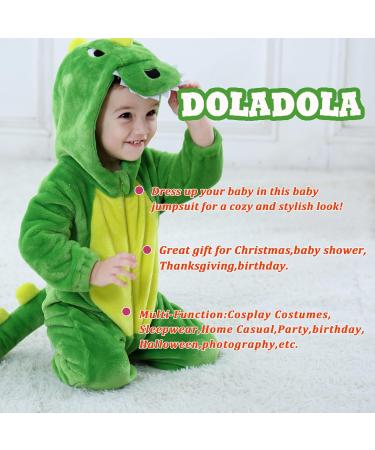 Doladola Unisex Kid's Costume Outfit | Flannel Animal Hooded Rompers | Green Dinosaur | 12-18 Months - Buy Online on GoSupps.com