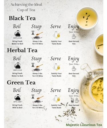 Majestic_ Tea | Majestic Medley| Combo Pack of 6 Premium Leaf Tea - Cherry Rose Jasmine (Green Tea) Orange Spice Lemon Ginger English Breakfast (Black Tea) & Chamomile (Herbal Tea )(35g each) Brews 50 Cups. - Buy Online on GoSupps.com