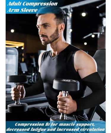 2 Pieces Knitted Compression Arm Sleeves for Men | Full Arm Support for Weightlifting Basketball Golf & Training - Black - Buy Online on GoSupps.com