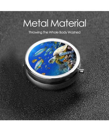 Sea Turtle & Fishes Mini Round Pill Box | 3 Compartment Travel Organizer | Portable Medicine Case for Home & Office Use - Buy Online on GoSupps.com