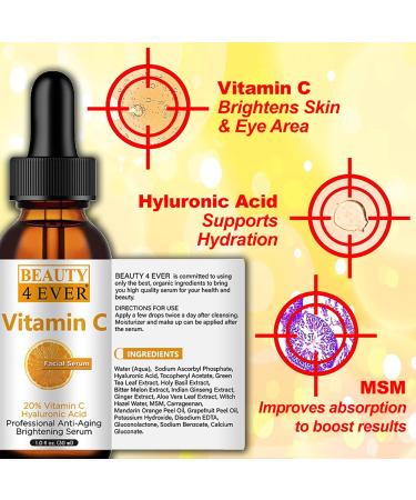 Vitamin C Serum with Hyaluronic Acid Retinol & Niacinamide Anti-Aging Reduce Fine Lines Dark Spots & Brighten Skin (1 oz - Buy Online on GoSupps.com