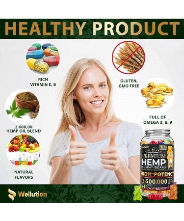 High Potency Wellution Hemp Gummies 2600000 XL - Fruity Gummy Bears with Hemp Oil for Stress & Inflammation Relief. Natural Hemp Candy for Sleep & Calm Mood - Buy Online on GoSupps.com