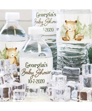 Customizable Woodland Bear Baby Shower Water Bottle Labels - 24 Waterproof Stickers - Buy Online on GoSupps.com