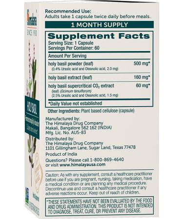 Himalaya Holy Basil - 60 Vegetarian Capsules for Stress Relief & Wellness - Buy Online on GoSupps.com
