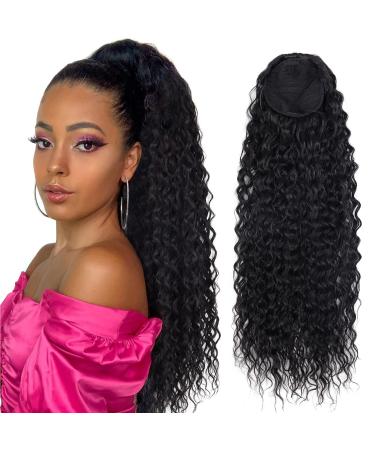 30 Inch Curly Ponytail Extensions for Black Women Drawstring Ponytail Synthetic Water Wave Long Drawstring Ponytail Human Hair Feeling With 2 Clips In Thick Ponytail Natural Looking Hairpiece (Natural Black,190g) 30 Inch (…