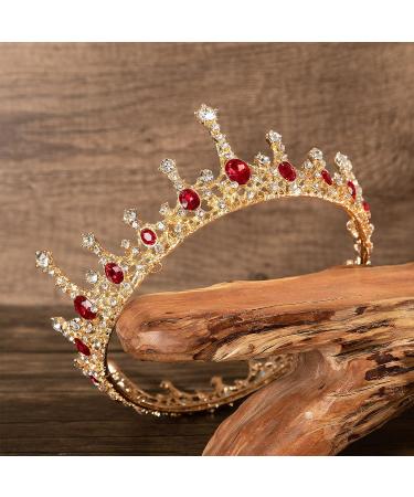 Forsylvanas Gold Baroque Crown - Crystal Vintage Princess Queen Tiara for Women Girls | Bridal Wedding Prom Hair Accessory (Gold Red) - Buy Online on GoSupps.com