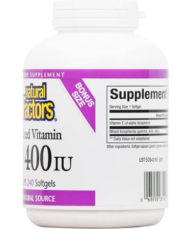 Natural Factors Mixed Vitamin E 400 IU - 240 Softgels | Antioxidant Support - Buy Online on GoSupps.com