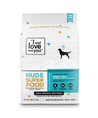"I and love and you" Nude Superfood Dry Dog Food - Grain Free Kibble, Prebiotics & Probiotics, Whitefish + Salmon, 5-Pound Simply Sea Recipe 5-pounds