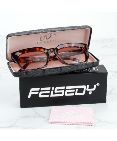 FEISEDY Reader Sunglasses B2895 - Tinted Reading Glasses for Women & Men | Square Leopard Frame & Gradual Tea Lens 2.5x - International Shipping Available - Buy Online on GoSupps.com