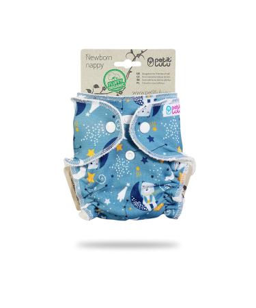 Petit Lulu pant diaper for newborns (2-6kg) push buttons |Fluffy Organic |Bamboo natural reusable cloth diapers |Without polyester (bear on the moon)