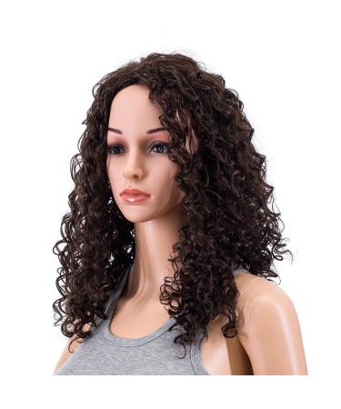 SWACC 20-Inch Long Big Bouffant Curly Wigs for Women Synthetic Heat Resistant Fiber Hair Pieces with Wig Cap (Dark Brown-4#)