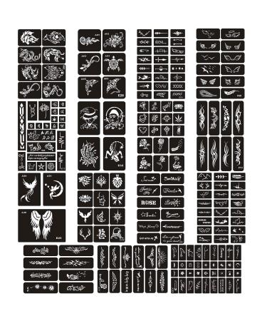 Jurxy 15 Sheets Tattoo Stencil Kit Temporary Tattoo Templates Body Art Designs Self-Adhesive Reusable Tattoo Stickers Kit - Various Patterns for Adults Man Women Kids Teenager