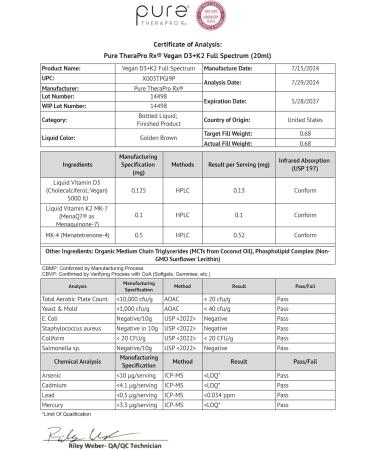Pure Therapro Rx Vegan D3 + K2 Organic 100% Liposomal 20ml Made in USA | 6 Month Supply | Maximum Absorption Vitamin D3 and Vitamin K2 Supplements for Men and Women D3 Vitamin 5000 IU 0.68 Fl Oz (Pack of 1) - Buy Online on GoSupps.com
