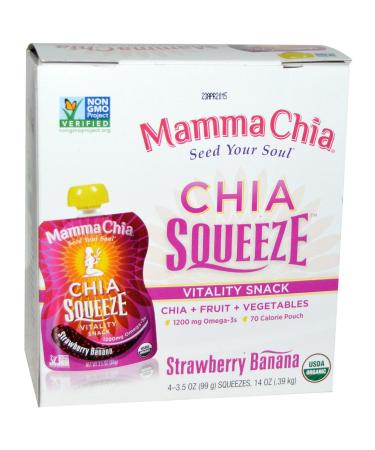 Mamma Chia Organic Chia Squeeze Vitality Snack Strawberry Banana 4 Squeezes 3.5 oz (99 g) Each