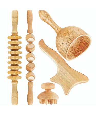 Uyoyous Maderotherapy Wood Massage Roller 5 In 1 Back Massage Wood Massage Roller Set Fascia Roll Wood Back Massage Back Massage Wood Therapy Massage Tools Legs Body