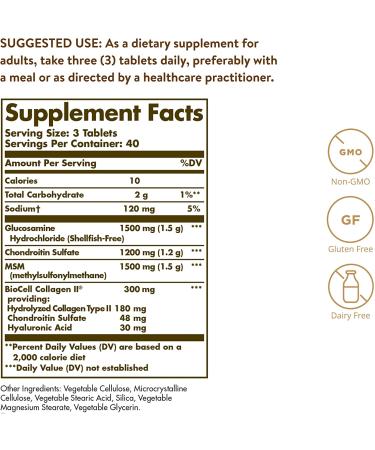 Optimized Meta Title: Solgar Glucosamine & Hyaluronic Acid + Chondroitin MSM - 120 Tablets for Joint Support - Buy Online on GoSupps.com