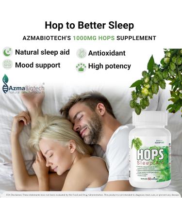 AzmaBiotech Hops Sleep Aid for Adults 1000mg 60 Vegan Capsules Natural Sleep Supplement to Promote Relaxation & Restful Sleep Non-GMO Gluten-Free 30-Day Supply Made in Canada - Buy Online on GoSupps.com