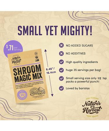 Nature's Harvest Mushroom Powder Turmeric Latte Mix - 35 Servings - Shroom Magic 5 Mushroom Blend with Reishi, Chaga, Cordyceps, Lion's Mane & Turkey Tail - 2.36oz Pack - Hot & Cold Drink Mix - Buy Online on GoSupps.com