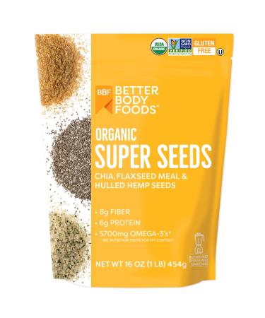 Superfood Organic Super Seeds - Chia Flax & Hemp 16 oz Bag Blend of Organic Chia Seeds Organic Milled Flax Seed Organic Hulled Hemp Seeds Add to Smoothies Shakes & More