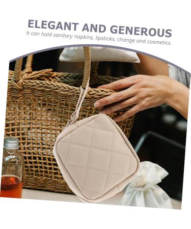 Mini Leather Bracers Makeup Kit Storage Bag - Portable Multifunctional Organizer for Lipsticks, Period Pouch, and Cosmetics - Beige 13x13cm - Buy Online on GoSupps.com