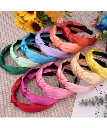 Satin Top Knot Headbands for Women - 12 Pack of Stylish Cross Knotted Wide Headbands in Lively Colors by SIQUK - Buy Online on GoSupps.com