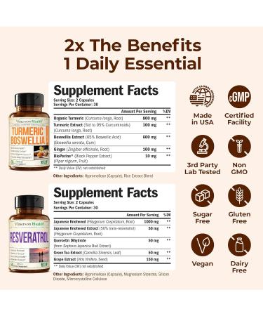 Boswellia Turmeric Curcumin Supplement + Resveratrol Japanese Knotweed Capsules Bundle for Healthy Aging Joint & Cardiovascular Support with Ginger Root Organic Tumeric Powder Green Tea Extract - Buy Online on GoSupps.com