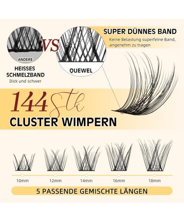 DIY Eyelash Extensions Set - 144 PC Natural Curl Clusters with Adhesive | Easy At-Home Application for Beginners - Quwel QUJX-KIT - Buy Online on GoSupps.com
