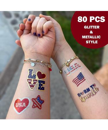 Fourth of July Party Supplies: 80pcs Patriotic Glitter & Metallic Temporary Tattoos | USA Independence Day Decorations for Kids & Adults - Buy Online on GoSupps.com