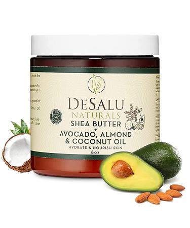Desalu Naturals Pure Unrefined Shea Butter with Avocado Oil  Almond Oil & Coconut Oil - 100% Natural African Shea Butter for Skin - Safe for All Skin Types.
