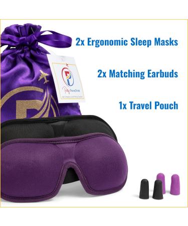 Premium Sleep Mask for Men & Women - Patty s Travel Store | Light-Blocking Eye Mask with Matching Earplugs (2 Sets) - Travel Essentials in Purple & Black - Buy Online on GoSupps.com