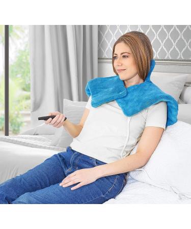 Cure Choice Electric Heating Pad for Neck and Shoulder Pain Relief - Soft Micromink Neck Wrap with 4 Heat Settings, Auto Shut Off - Machine Washable (Blue) - Buy Online on GoSupps.com