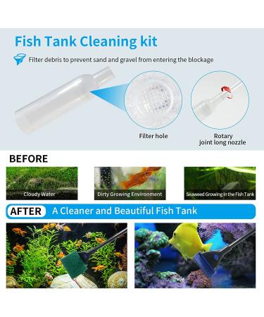 5-in-1 Fish Tank Cleaning Kit with Long Siphon Nozzle for Aquarium Maintenance - Includes Gravel Cleaner, Algae Scrapers, Betta Fish Accessories - Buy Online on GoSupps.com