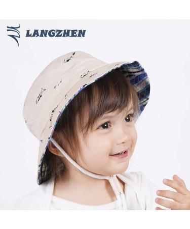 LANGZHEN Beach Sun Protection Hat for Baby Girls - Adjustable Wide Brim Toddler Kids Hat with Chin Strap, Beige Fish Design, 1-2 Years - Buy Online on GoSupps.com