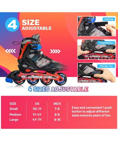 2PM SPORTS Adjustable Kids Inline Skate | Red & Black Roller Blades for Boys and Girls | Beginner Skates | Large-Youth (4Y-7Y US) - Buy Online on GoSupps.com