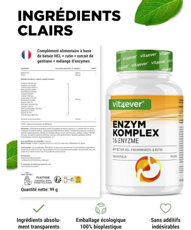 Digestive Enzymes - 180 Capsules with 16 Enzymes Plus Betaine HCL Rutin & Gentian Root - With Bromelain Papain Amylase Lipase Protease Lactase - Vegan - Highly Dosed - Buy Online on GoSupps.com