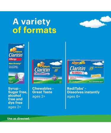 Children's Claritin Chewables 24 Hour Allergy Relief, Non Drowsy Kids Allergy Medicine, Grape Antihistamine Chewable Tablets, 60 Count - Buy Online on GoSupps.com