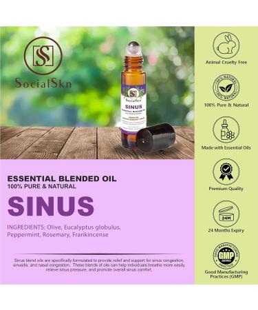 SocialSKN Sinus Relief Essential Oil Blend - Rosemary Peppermint Eucalyptus Frankincense - Congestion Relief Roll On 10ml - Buy Online on GoSupps.com